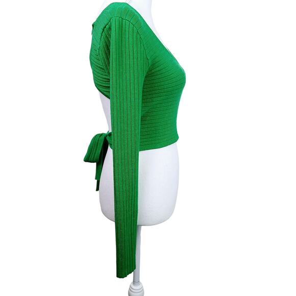 Superdown SZ M Kelly Green Ribbed Long Sleeve Sweater With Open Tie Back - Picture 6 of 7